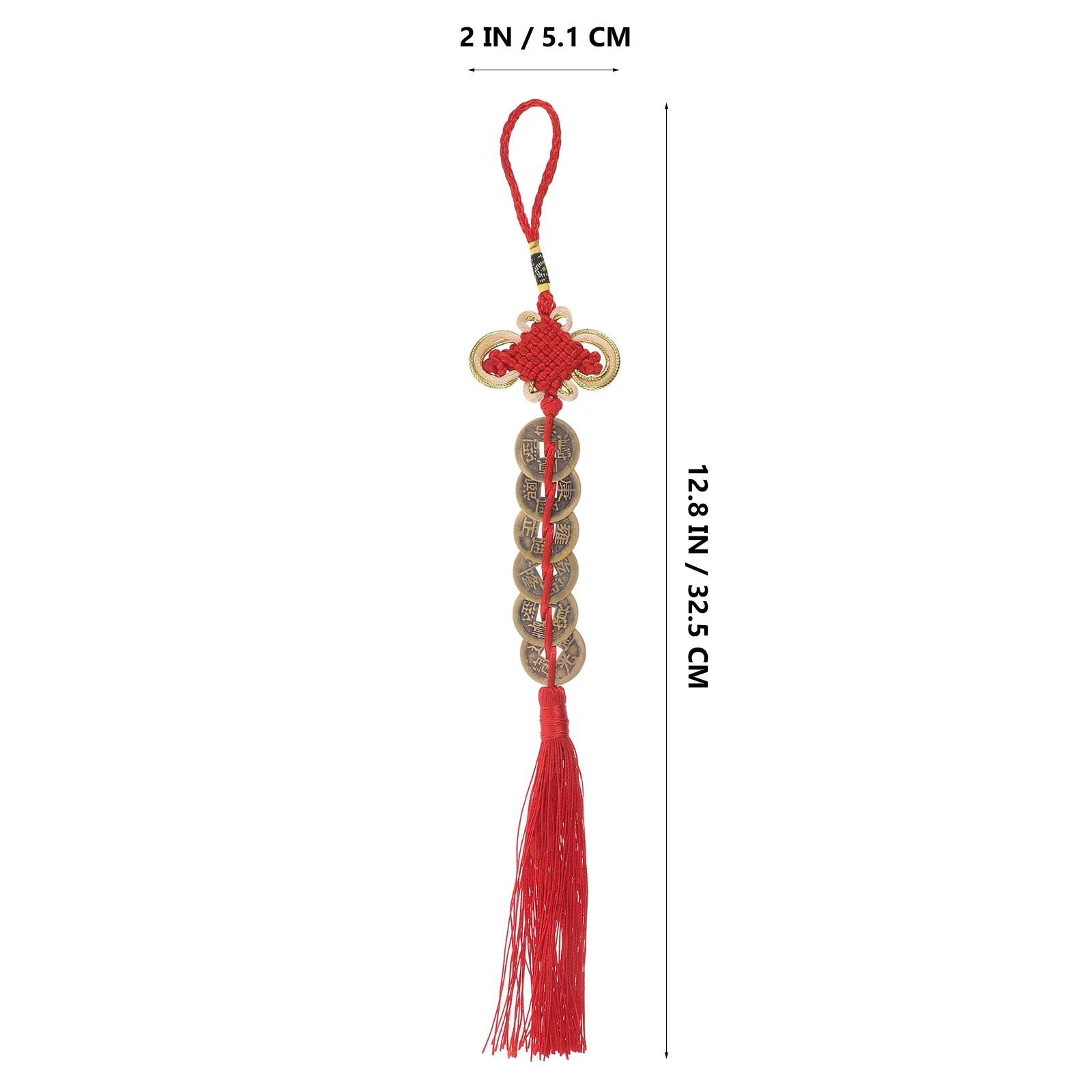 2 pçs ano novo chinês pendurado ornamentos moeda de cobre feng shui nó pingentes borla vermelha sorte encantos prosperidade casa decoração do carro