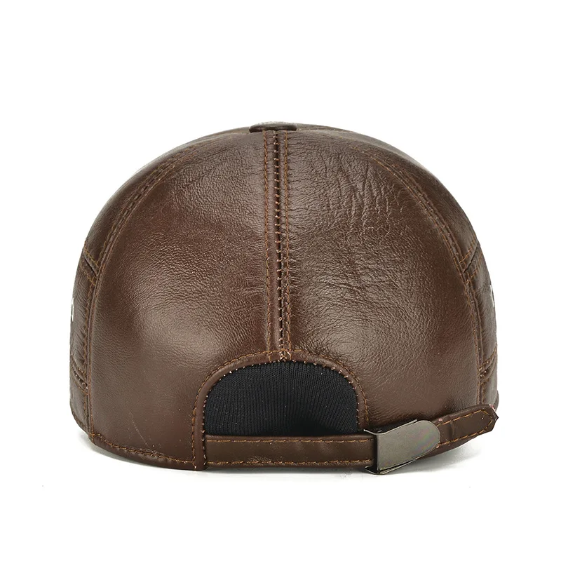 Men Cowhide hat Winter Warm Outdoor Protect Ear Casquette Real Leather Adjustable Baseball Cap