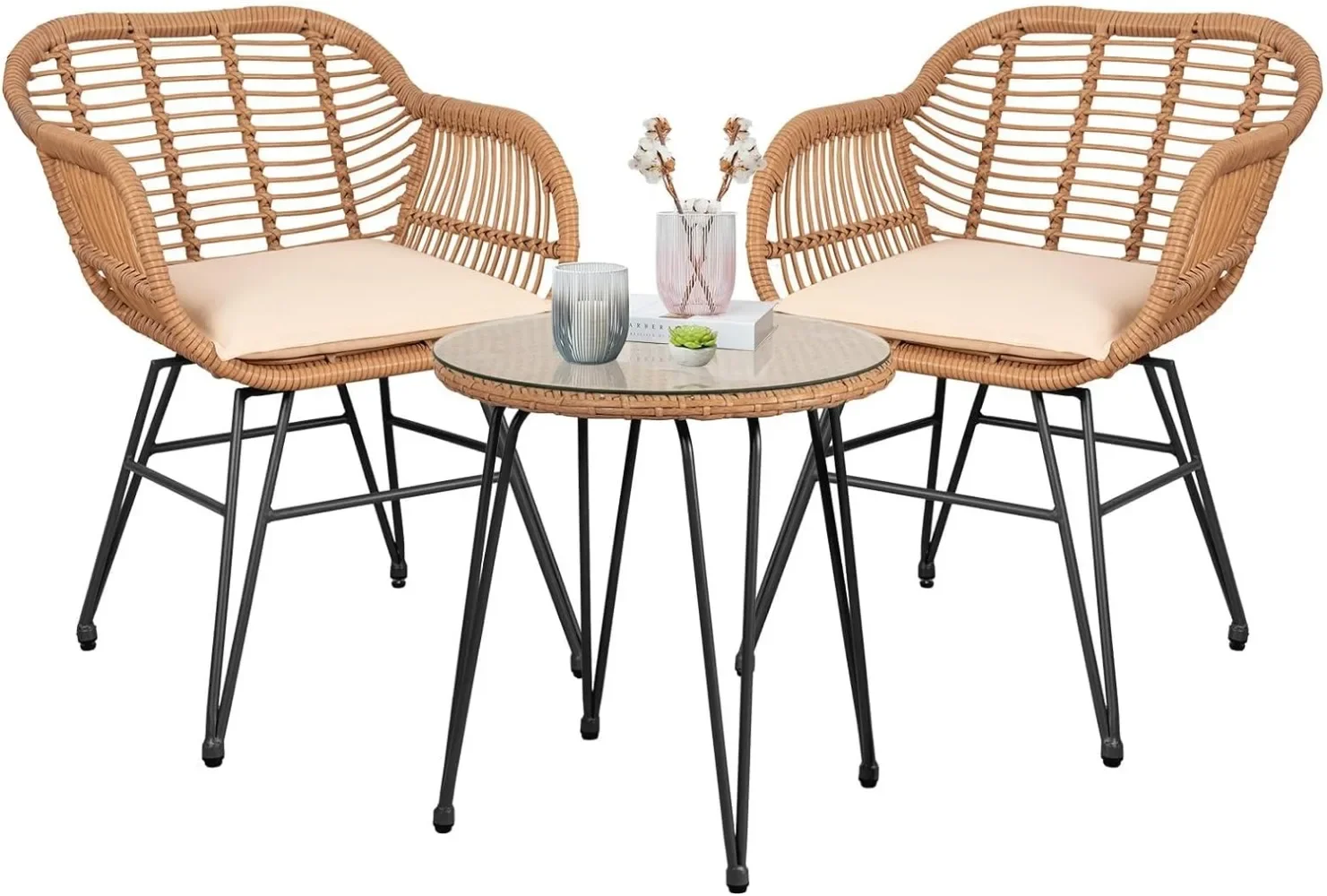 3 Piece Outdoor Wicker Furniture Bistro Set Rattan Chairs Conversation Sets Porch Furniture Wicker Patio Furniture for Poolside