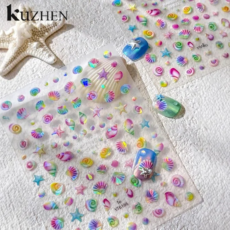 

Fantasy Beach Summer Dreamy Colorful Sea Snail Shell Pearl Conch Jelly Star Decals Soft Relief Decoration Nail Art Stickers
