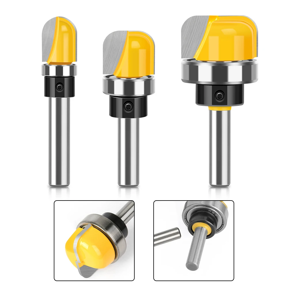 Set of 3 8mm Shank Router Bits with Round Nose Milling Cutter and Bearing for Woodworking Bowl and Tray Projects
