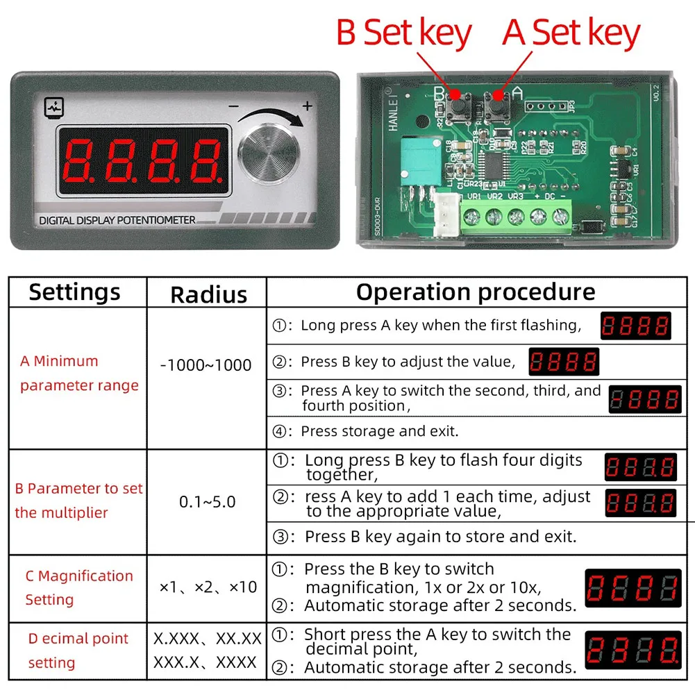 DC 6-30V Compatible Digital Potentiometer Featuring 5K Ohm 10K Ohm 20K Ohm and 100K Ohm Resistance Settings for Automation