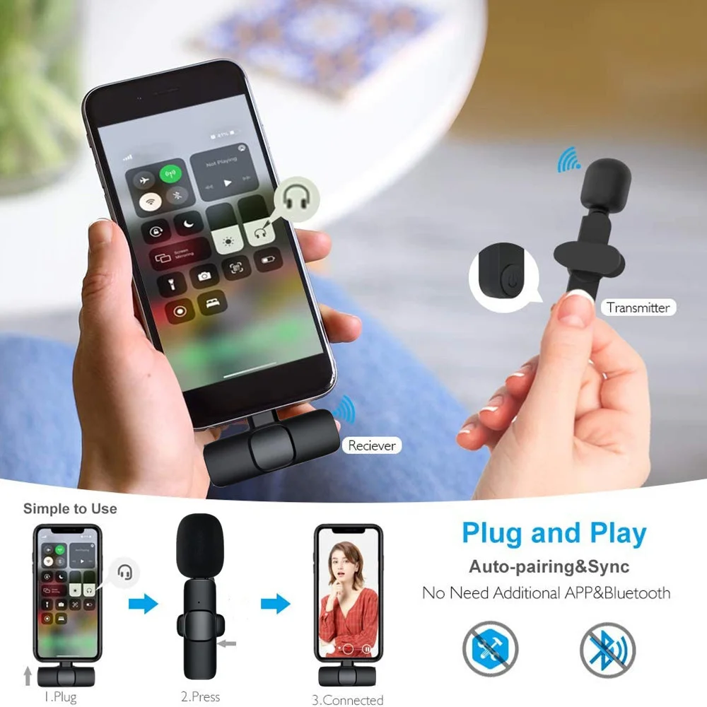 Không Dây Lavalier Microphone Âm Thanh Di Động Ghi Hình Mini Mic Cho iPhone Android Facebook Youtube Phát Sóng Trực Tiếp Chơi Game