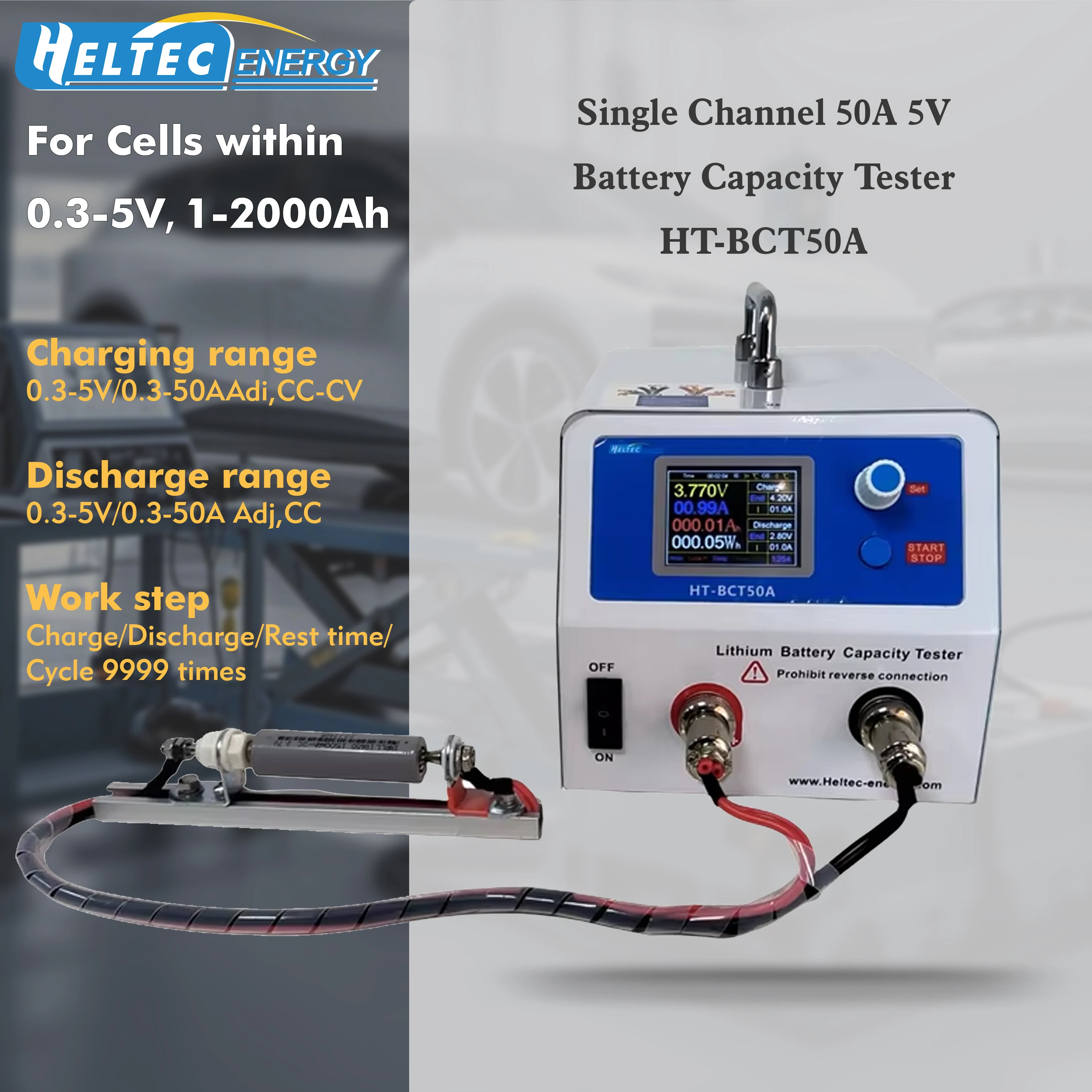 

Тестер емкости аккумуляторов Heltec HT-BCT50A 5В 50А для Li-ion/LiFePO4/LTO, режимы CC-CV, анализатор электрической нагрузки