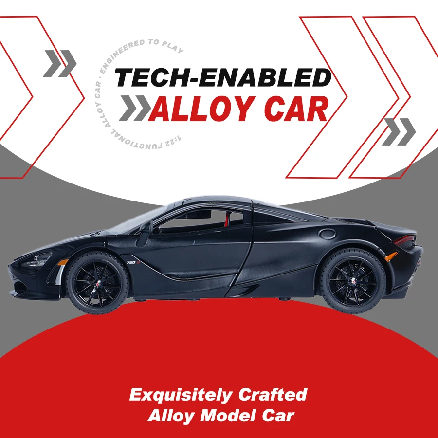 1:24 Black Alloy Supercar Model,Halloween/Christmas Gift,With Sound&Light,Pull Back,Butterfly Door+Front Cover Openable,Four Wheel Suspension