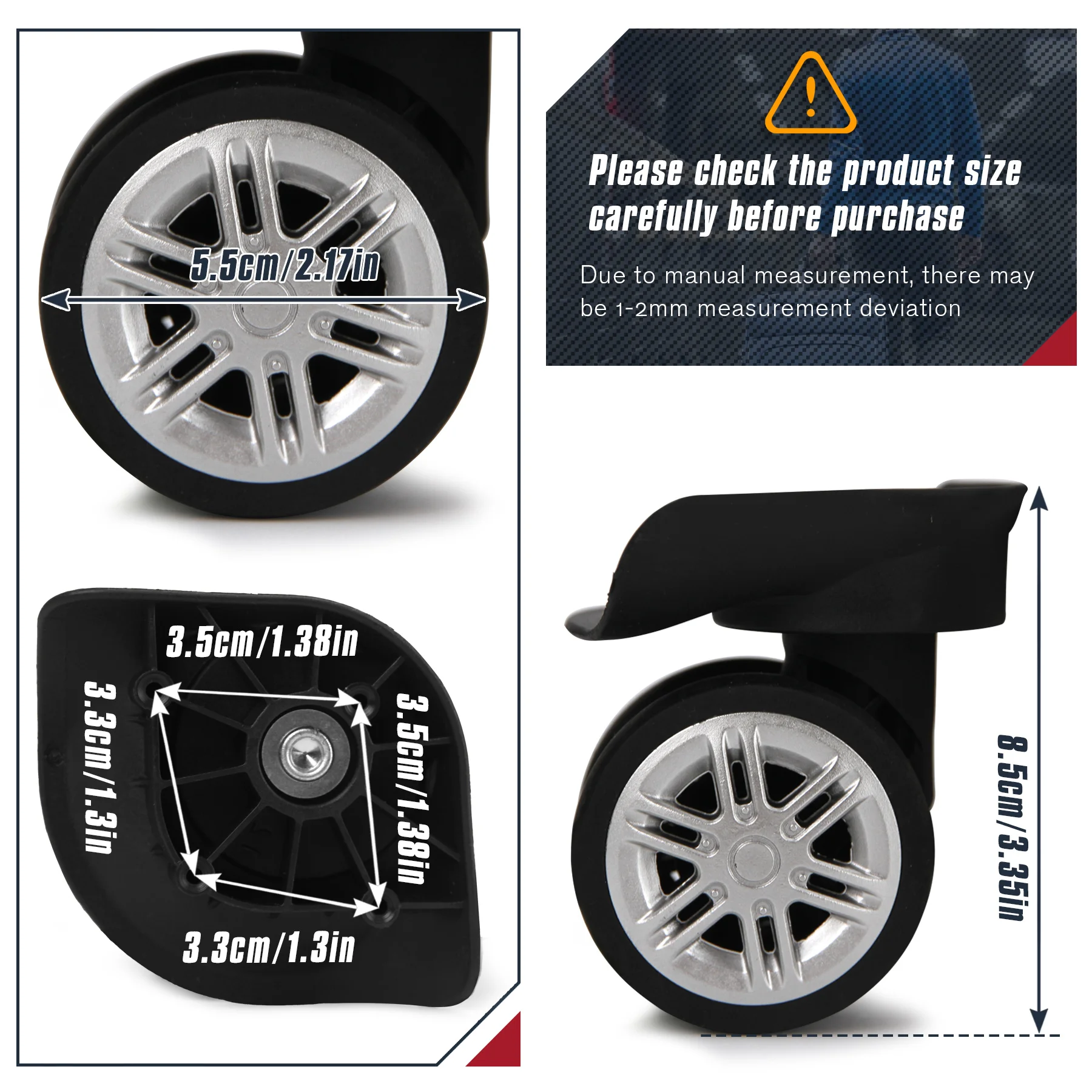 1Pair Luggage Wheel Replacement w/h Screw Double Row 360° Spinner Swivel Wheel Travel Suitcase Trolley Caster Repairing Parts