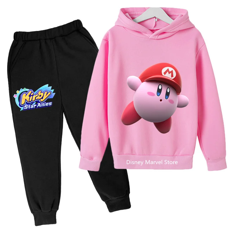 Kids Kirby Super Star Hoodies Set Children Girl Cartoon Tees Anime Winter Baby Boys Clothes Girls O-Neck Long Sleeve Gift