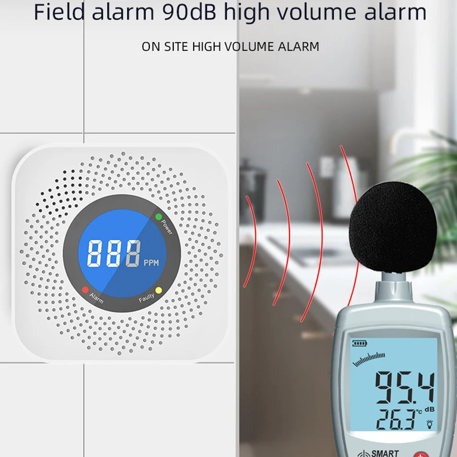 PGST مستشعر إنذار CO مستقل عالي الحساسية كاشف إنذار أول أكسيد الكربون المنزلي 85dB تحذير شاشة LCD كهروضوئية