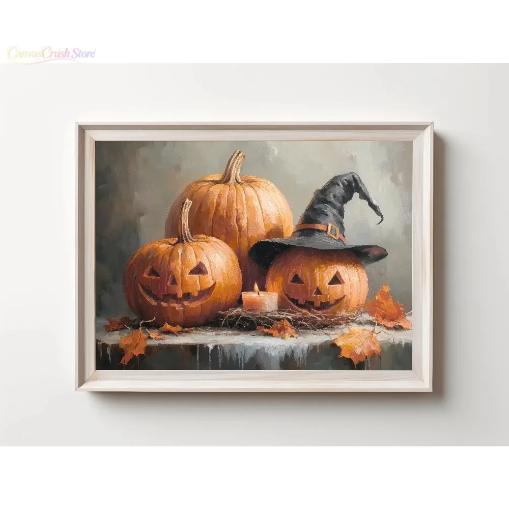 Cute Ghost Black Cat in The Dark Forest Canvas Print Ghost Swing Jack-o-lantern Halloween Wall Art Poster Living Room Home 2026