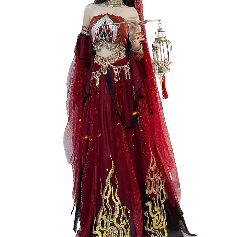 2025 new Festival Arabian Princess Cosplay Costume Women Indian Belly Dance Dress Hanfu Red Set Party Halloween Cosplay Coustume