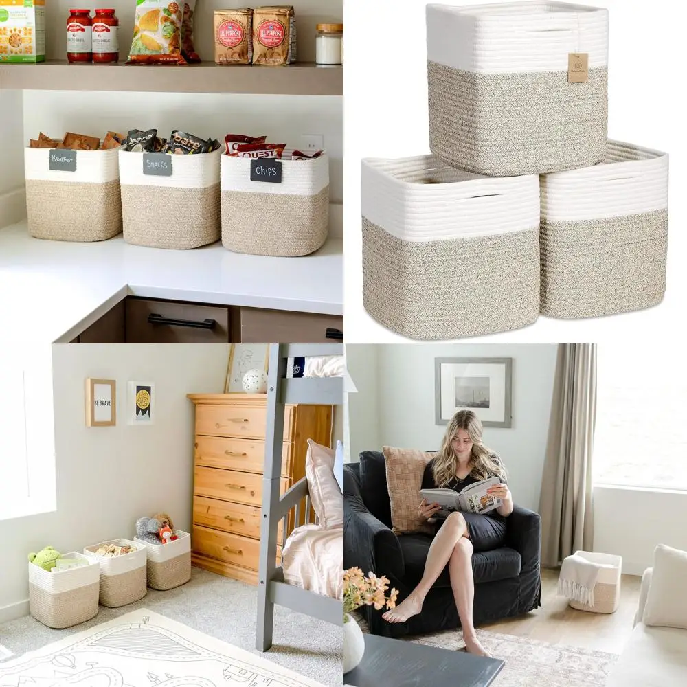 

Storage Cubes 11 Inch Cotton Rope Woven Baskets for Organizing, 3-Pack | Cube Bin Square Shelves Organizer, Classroom, Kids Toy