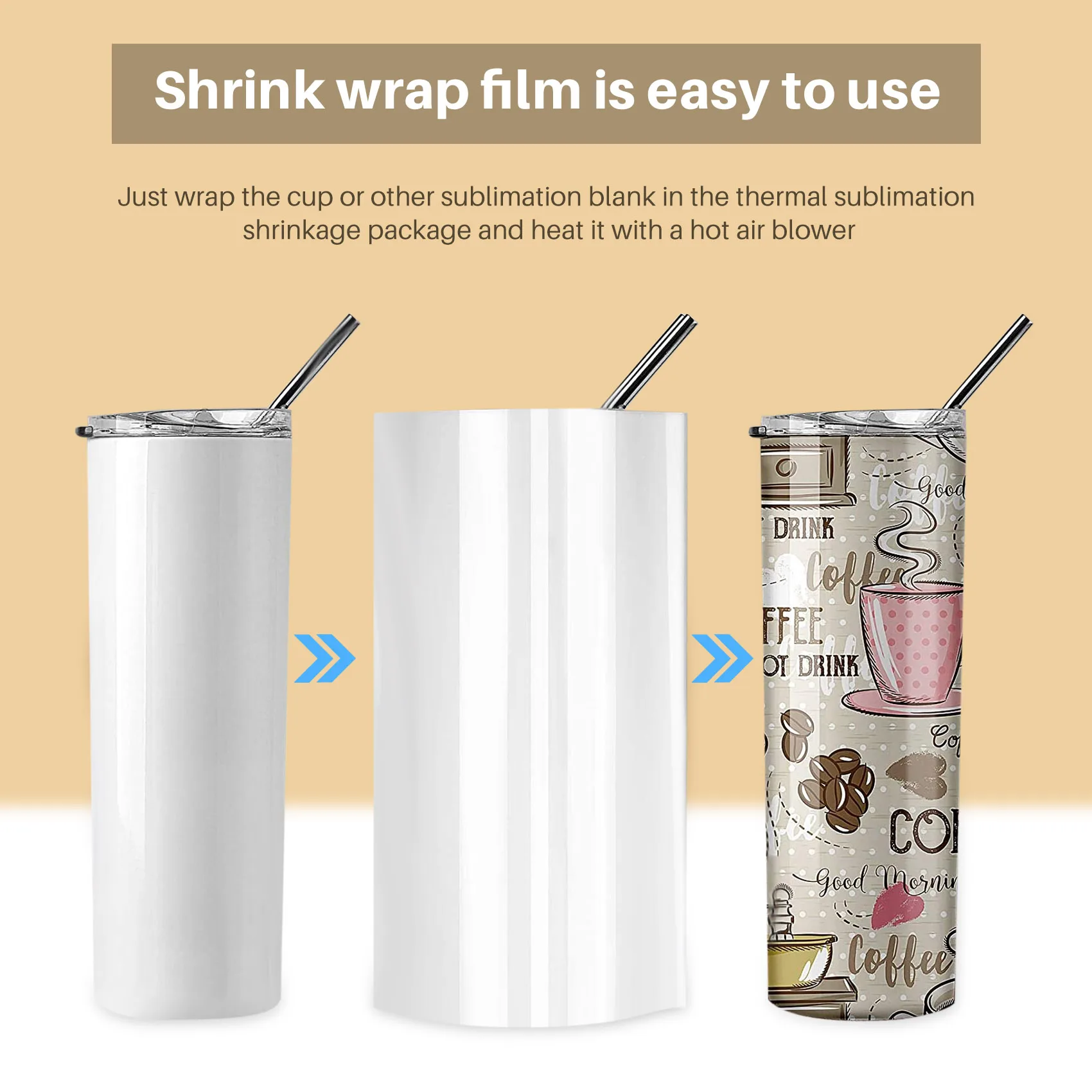 8X12 Inch Sublimation Shrink Wrap Sleeves, 60 Pcs White Sublimation Shrink Wrap for Tumblers, Mugs, Cups and More