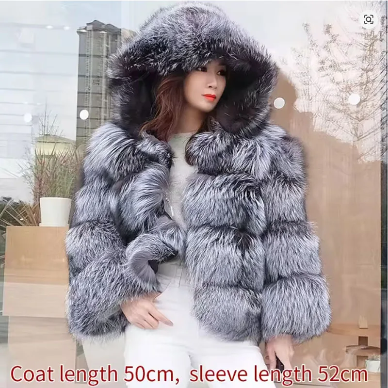 

2025 MAOMAOKONG Real Fur Coat Hooded Jackets Super Hot Natural Silver Fox Women's Winter Fashion Luxury Female Clothing Vests