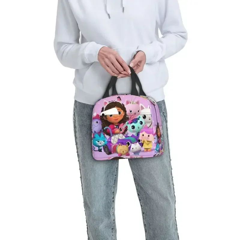 Custom Cartoon Gabbys Dollhouse Lunch Bag Men Women Gabby Mercat Cooler Thermal Insulated Lunch Boxes for Kids School