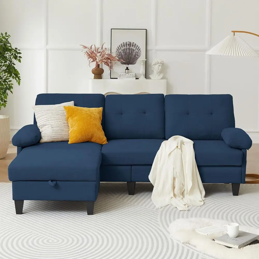 

85 L-Shaped Sectional Sofa with Storage Ottoman, Polyester Fabric, Deep Seating, 3-Seat Couch for Living Rooms, Suitable for Sma