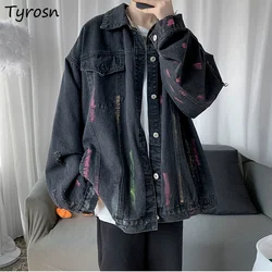 Ripped Jacket Women Denim S-3XL Tie Dye Aesthetic Hip-hop Harajuku Japan Style Coats Couples High Street Baggy Bf Ins Streetwear