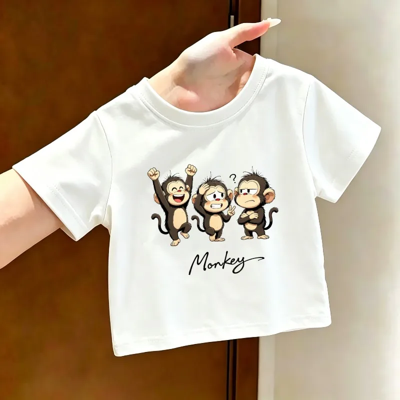 Cute Monkey Cartoon Printed Children's T-shirt Summer New Fashion Trend Soft Skin Friendly Round Neck Parent Child T-shirt