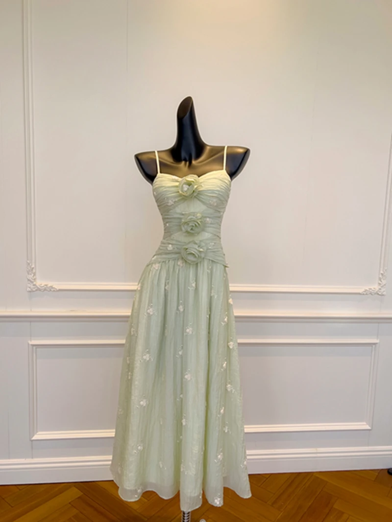 Primavera início da brisa doce floral bordado strapl dr férias femininas dr cintura alta a linha saia casamento par