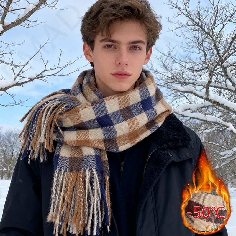 Nowy Zimowy Męski Szal Kaszmirowy Gruby Brytyjski Szal w Kratę dla Par Szaliki Damskie Męskie Ubrania Prezent Dodatek Modowy