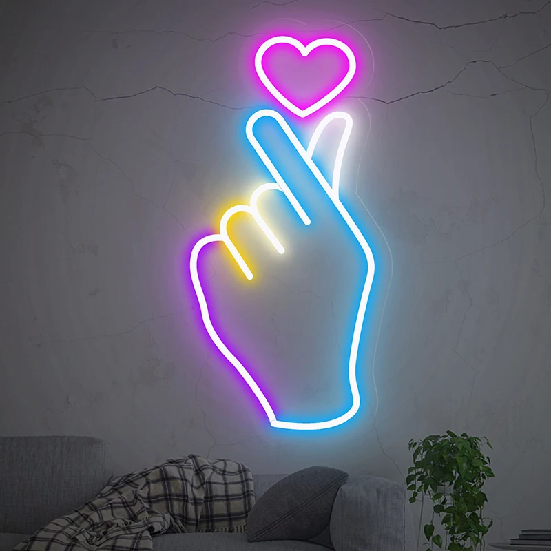 Fingerheart Neon Sign Custom Led Neon Light Signs camera da letto Home Wall Hang Decor Hand Heart Party Crazy Neon Night Lights