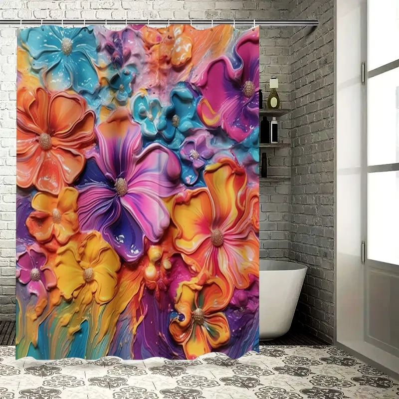 

Waterproof shower curtain with 3D flower design colorful bathroom decor for home use