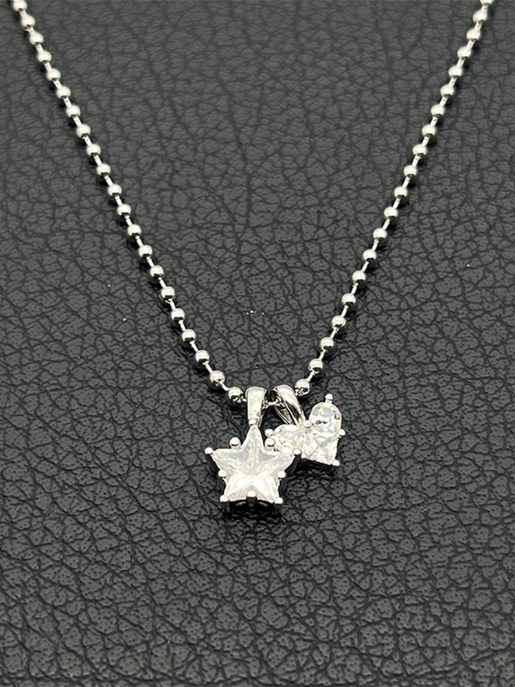Luxury Star Heart Dual Pendant Necklace Gold Silver Bead Chain Crystal High Quality Statement Jewelry Gift For Girlfriend