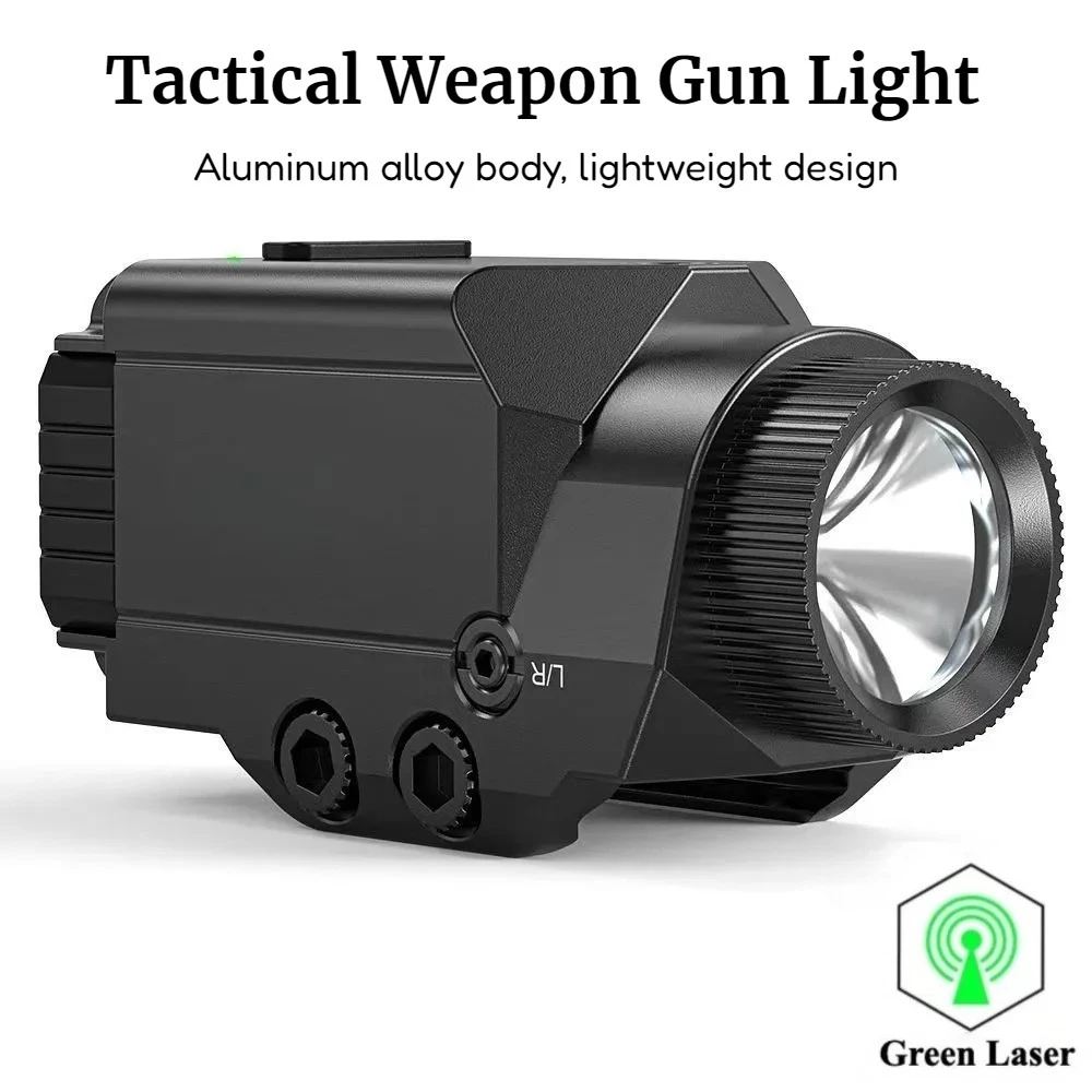 

600LM Tactical LED Gun Light USB Rechargeable 2 in 1 Combo Green Dot LED Strobe Scout Lamp for Outdoor Hunting Fit 20mm Rail