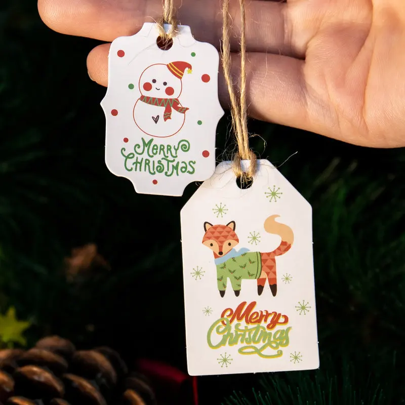 Etichette Regalo Natalizie Fengyang In Carta Kraft 20 Pezzi | Biglietti Con Cordino Per Albero Di Natale | Design Con Babbo Natale, Pupazzo Di Neve, Alce | White Card