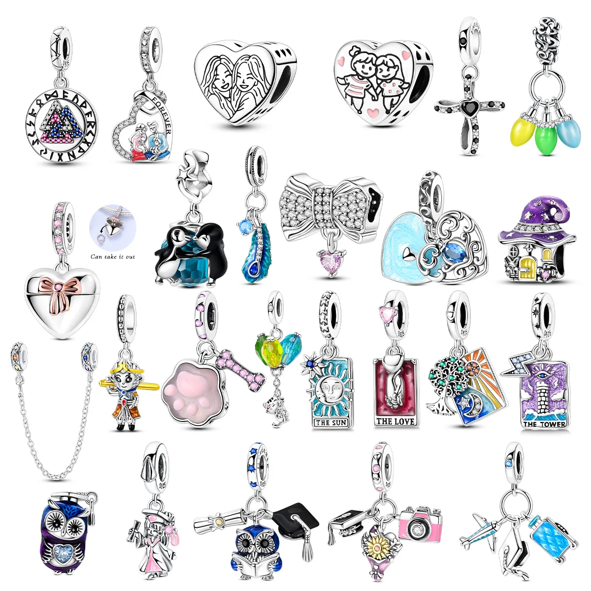 925 sterling silver card Owl graduation luminous luminous charms fit original  bracelet charm bead necklace Diy female jewelry