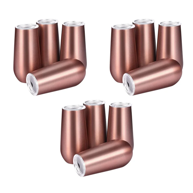 

ABUF-Stainless Insulated Wine Tumbler With Lid -Portable Egg Shape Cup Fashion Gift Cup-6 Oz ,Rose Gold (12 Pack)