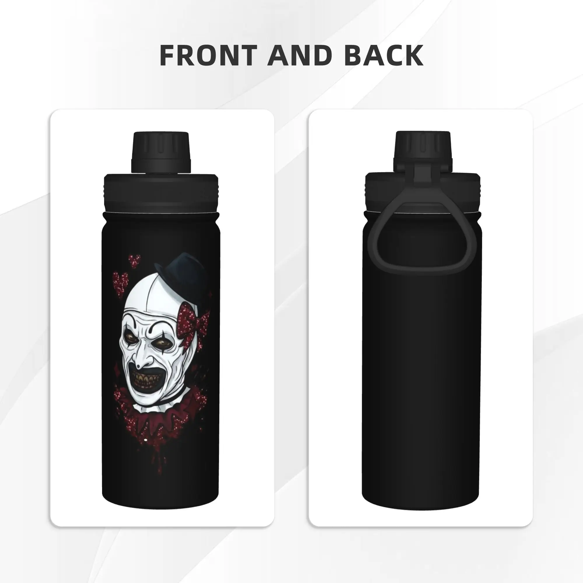 Terrifiers Art The Clown 18OZ Sports Insulated Kettle Halloween Thermal Cup Stainless Steel Smoothie Tea Mug Spill Proof