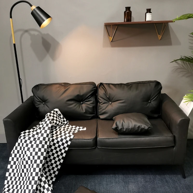 

Sofa apartment office clothing store household double three-person black leather sofa living room