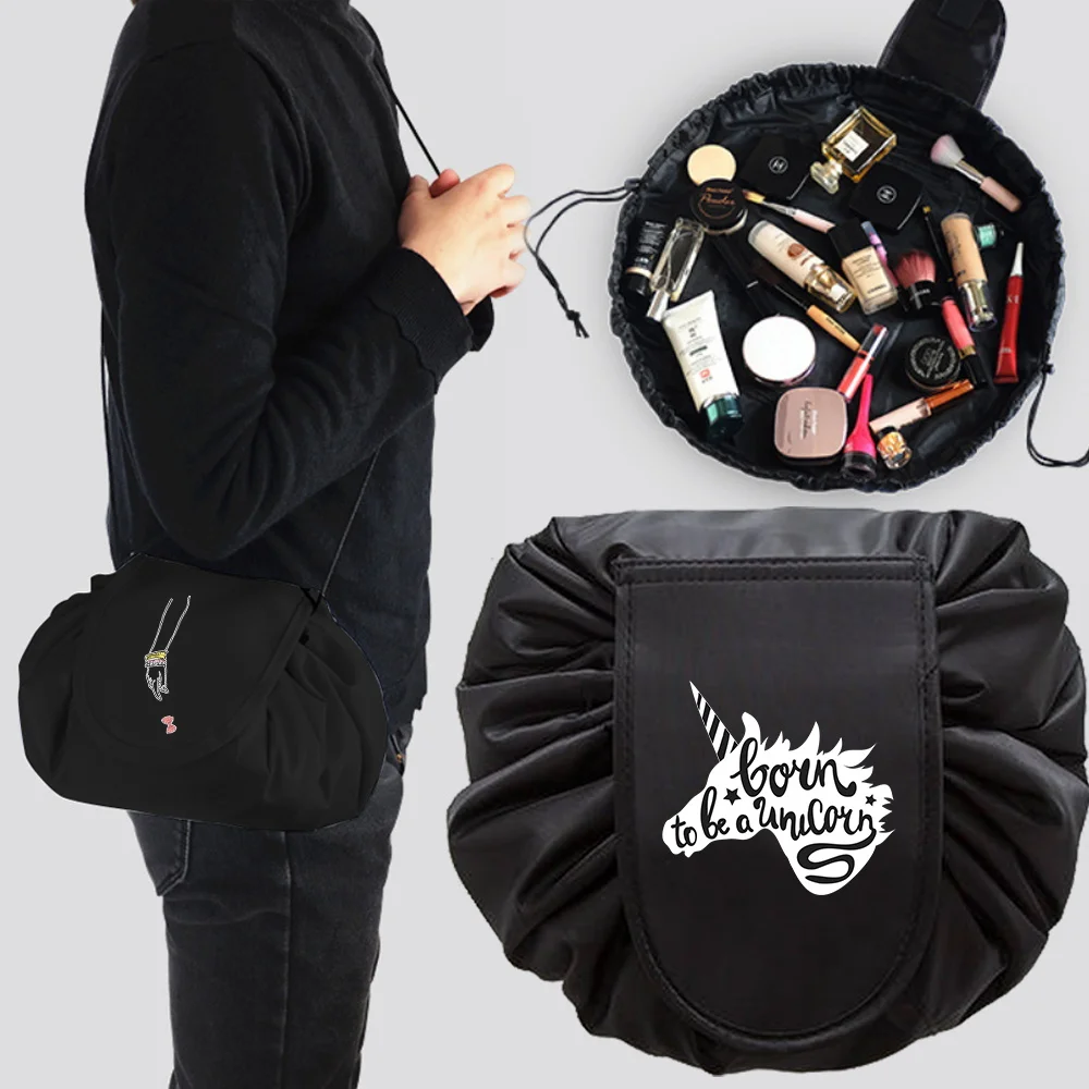 

Women Drawstring Cosmetic Bag Organizer Travel Toiletry Storage Shoulder Bag Make Up Pouch Beauty Case White Picture Series