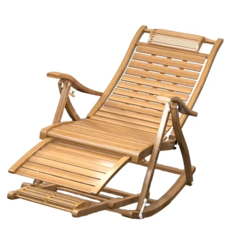 

Modern Style Nature Bamboo Panel Garden Outdoor Rocking Chair Extended Folding Beach Lounge Lazy Chair with Massage Function