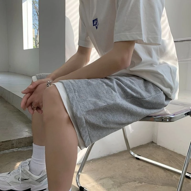 Summer Men's Athletic Shorts Mid-Length Loose Solid Color White Gray Trendy for Outdoor Casual Wear Sports Plus Size Comfort Fit