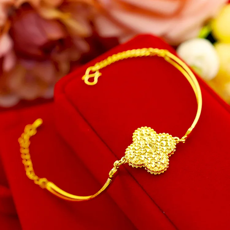 

9999 Real Gold 24K Japanese and Korean Fashion Women's Thickened Gold Boutique Clover Bracelet Women's Gold Jewelry