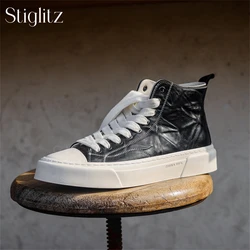 High-Top Genuine Leather Casual Shoes for Men Cowhide Lace-Up Business Casual Shoes Comfortable and Breathable Daily Footwear