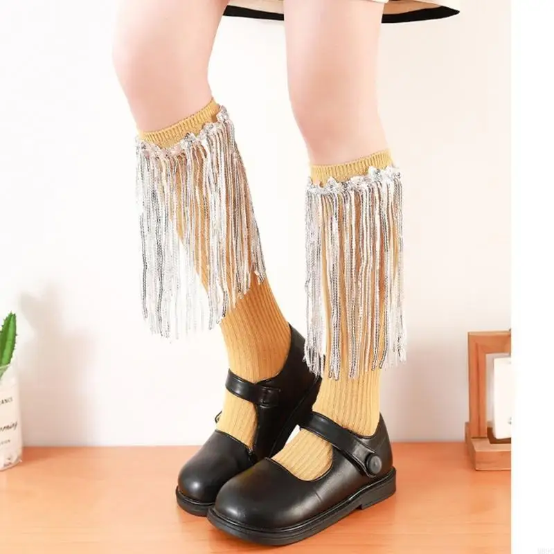 M89C النشاط المدرسي اللباس جوارب طويلة إلى الركب مهدب تقليم زي الجوارب الفتيات الجوارب #4