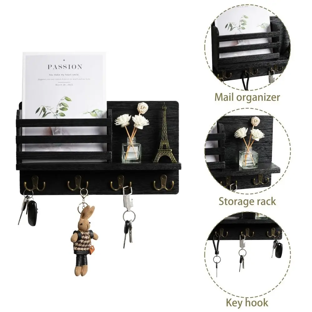 

Home Decor Wood Key Holder Thickening Retro Style Wall Mount Clear Texture Wall-mounted Mail Organizer Bedroom