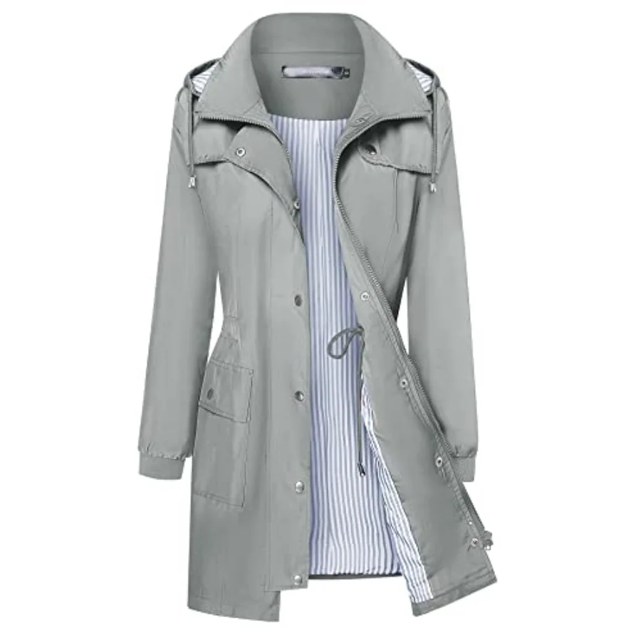 

Bloggerlove Rain Jacket Women Lightweight Raincoat Waterproof Windbreaker Striped Climbing Outdoor Hooded Trench Coats S-XXL