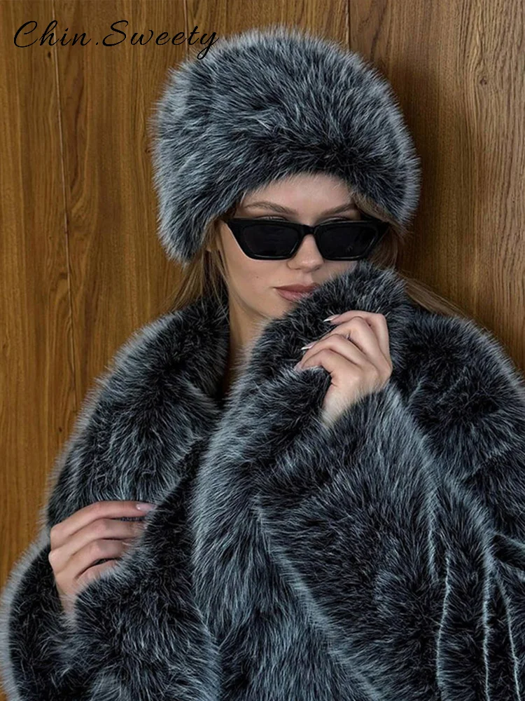 معاطف نسائية أنيقة مطبوعة من الفرو الصناعي سترة فضفاضة بأكمام طويلة وجيوب سترة سميكة لخريف وشتاء 2025 ملابس خارجية فاخرة دافئة للسيدات