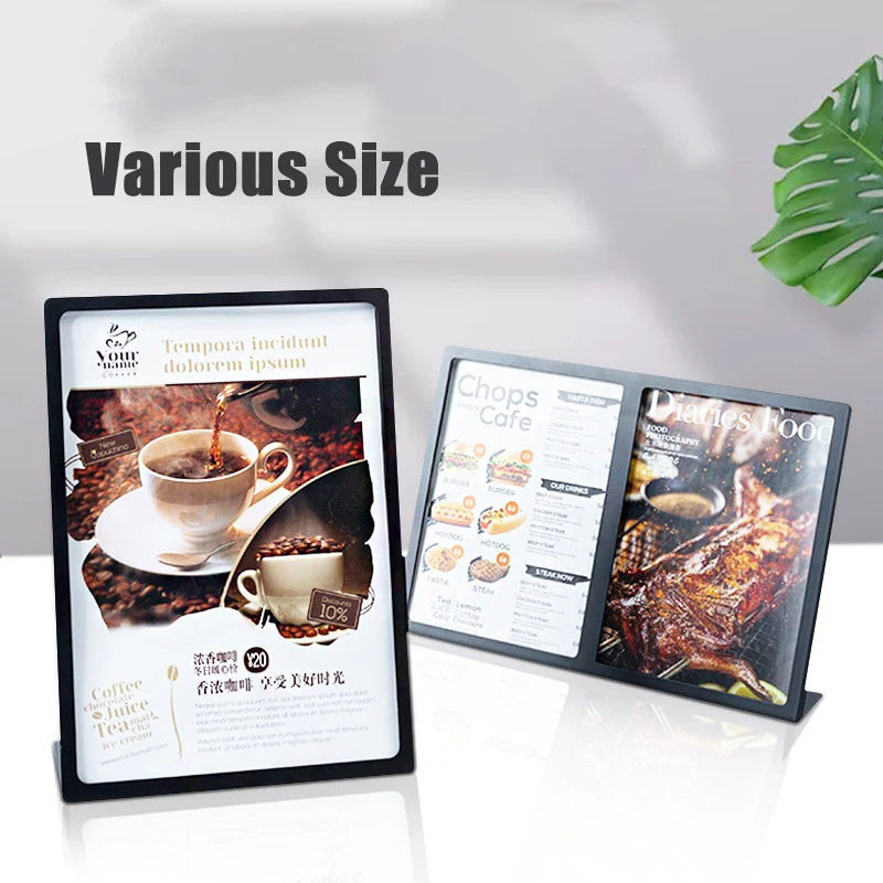 A3/A4 Black Menu Display Board High-grade Coffee Price List Show Board Sign Holder Stainless Steel Picture Display Table Card