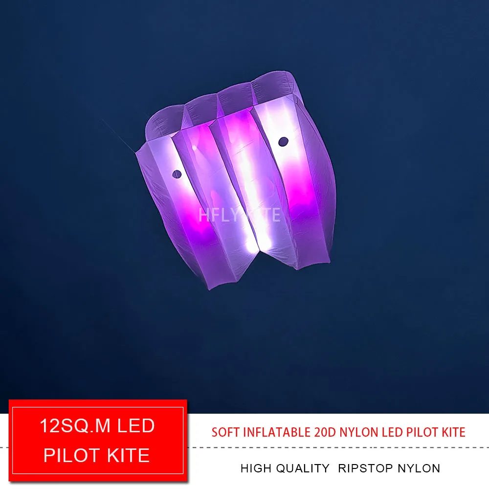 HFLY New Arrival Large 12 SQ.M 20D Nylon LED Pilot Kite for Adults High Quality Soft Show Night Lights Tractor Lifter Kites