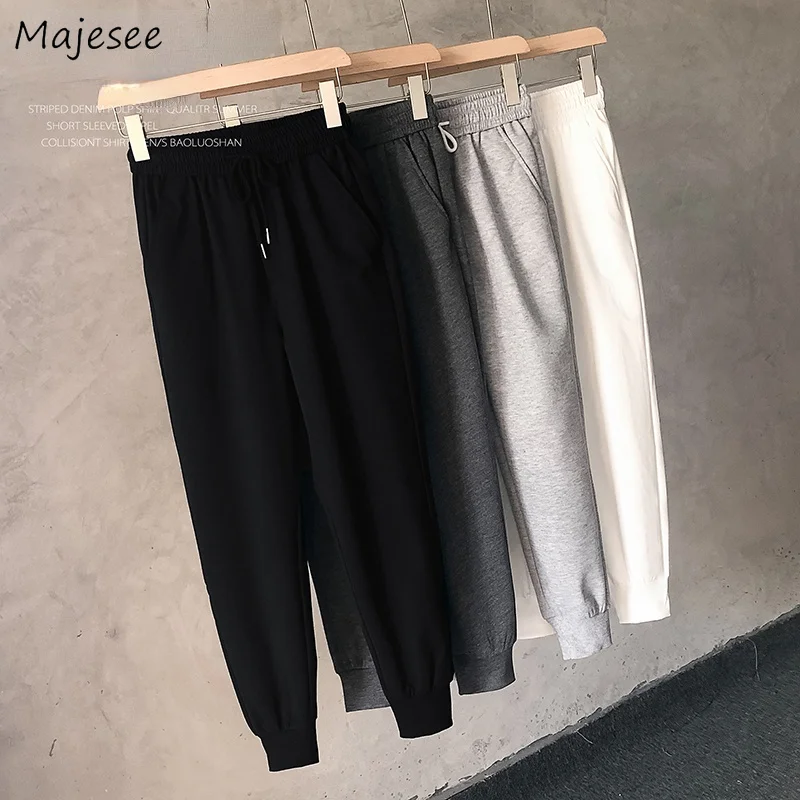 

Sweatpants Men Winter Joggers Skinny Warm Casual Korean Style Ankle-length All-match Fashion Solid Ins Harajuku Retro Streetwear