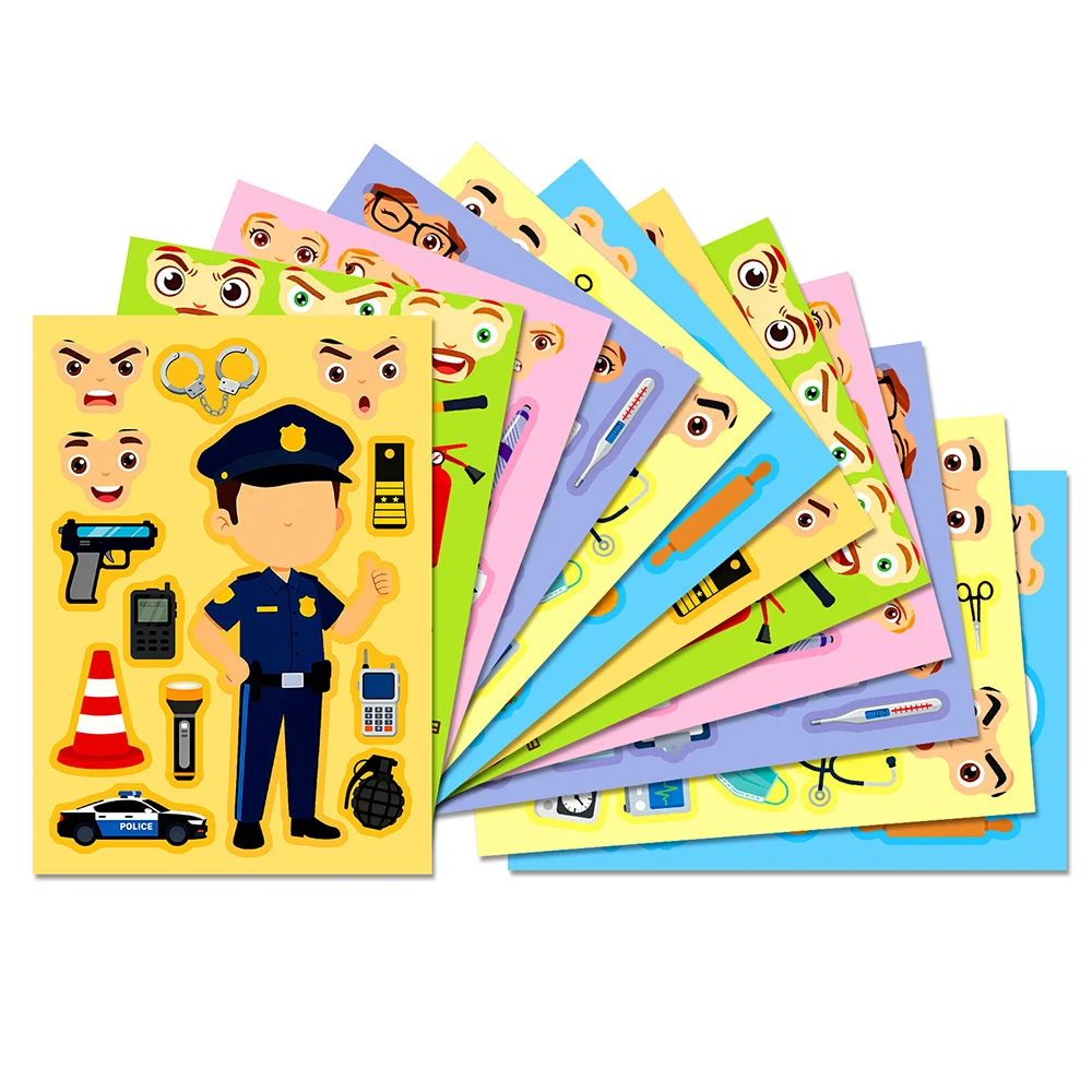 6/12Sheets Funny Dress Up Puzzle Stickers Games Make a Face Assemble Jigsaw Education Toy Decoration Craft Sticker Party Favor