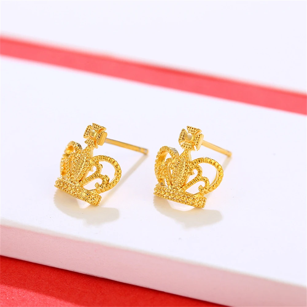 Women\'s Earrings 24k Gold Color Crown Stud Earing Brincos Femme Trendy Jewelry Accessories Wholesale Party Gifts