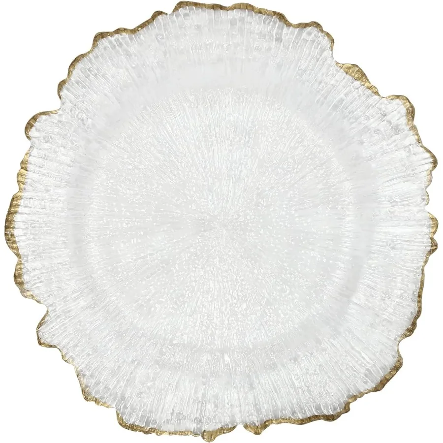 

25 Pcs Clear Charger Plates 13" Plastic Round Reef Textured Rim Charger Plates for Dinner Wedding Party Event Decoration