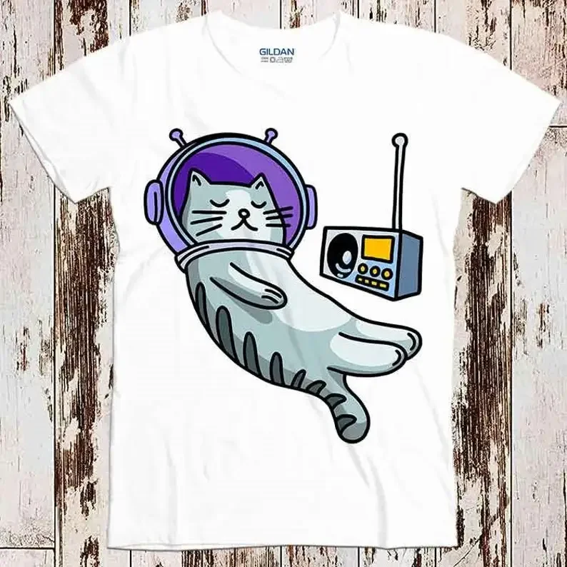 

Astronaut Kitten Music Radio Cat T-Shirt Pet Lovers Animal Cute Art Fashion Design Cool Gift Top Tee 8979