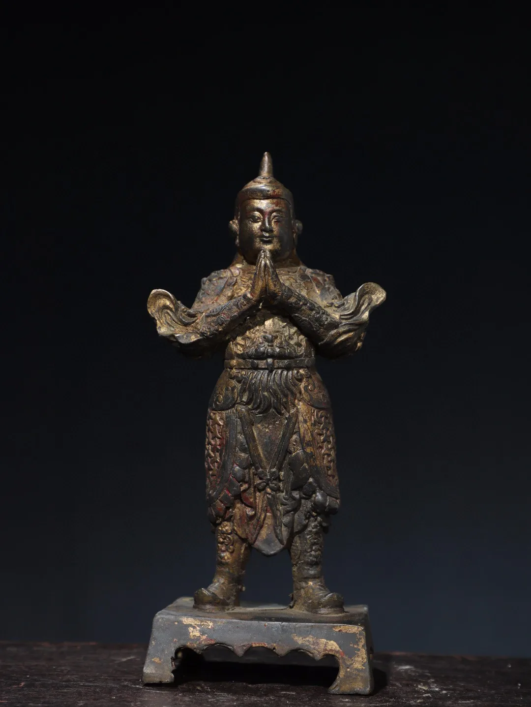 

Tibetan old brass clay gold cinnabar Wei Tuo Bodhisattva statue ornaments home Buddhist temple supplies collection miscellaneous