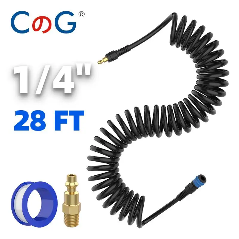 

CG 1/4 In×28 Ft Pneumatic Polyurethane Air Compressor Hose Tube with Bend Restrictor 1/4" NPT Steel-Plastic Composite Fittings
